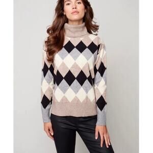 CHARLIE B | Women's Turtle Neck Harlequin Pattern Sweater $105 NEW Size XXL